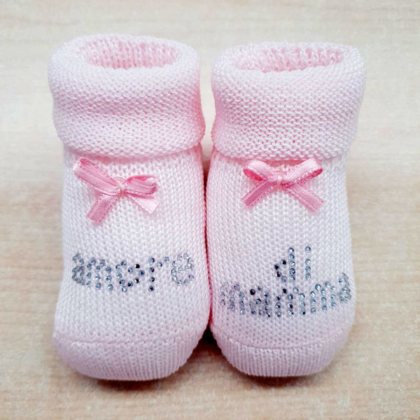 Immagine di Babbucce Rosa 100% in caldo cotone con scritta AMORE DI MAMMA